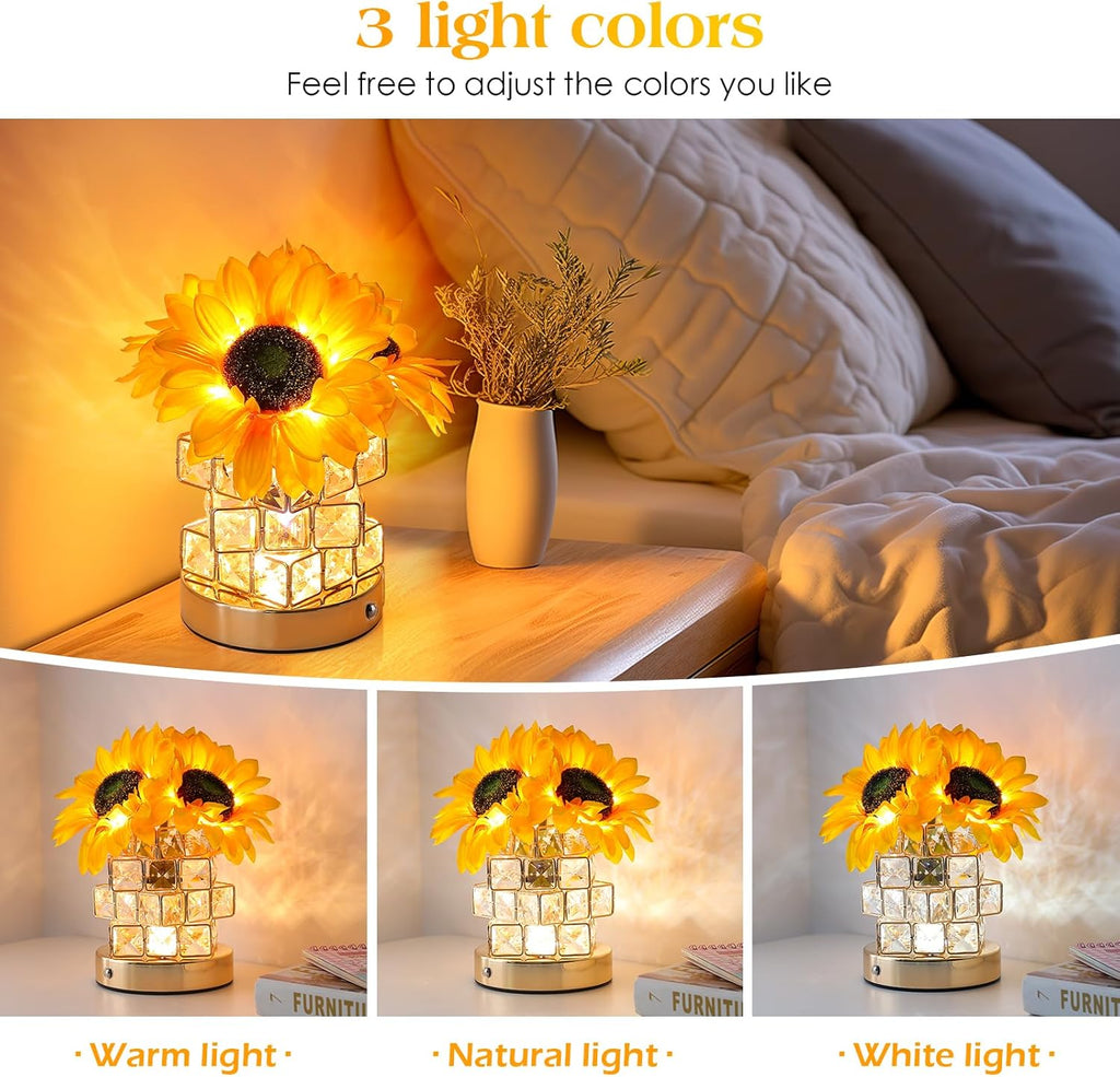 Sunflowers Flower Lamp Cordless Touch Table Lamp Birthday Gifts for Women