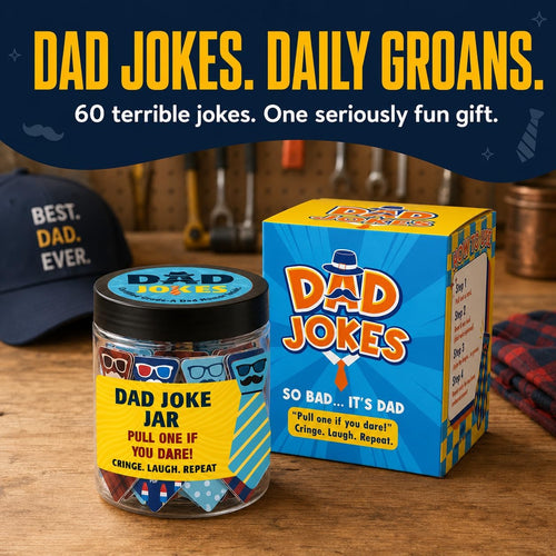 60 Dad Jokes Jar, Funny Dad Birthday Gift, Gag Gifts for Men
