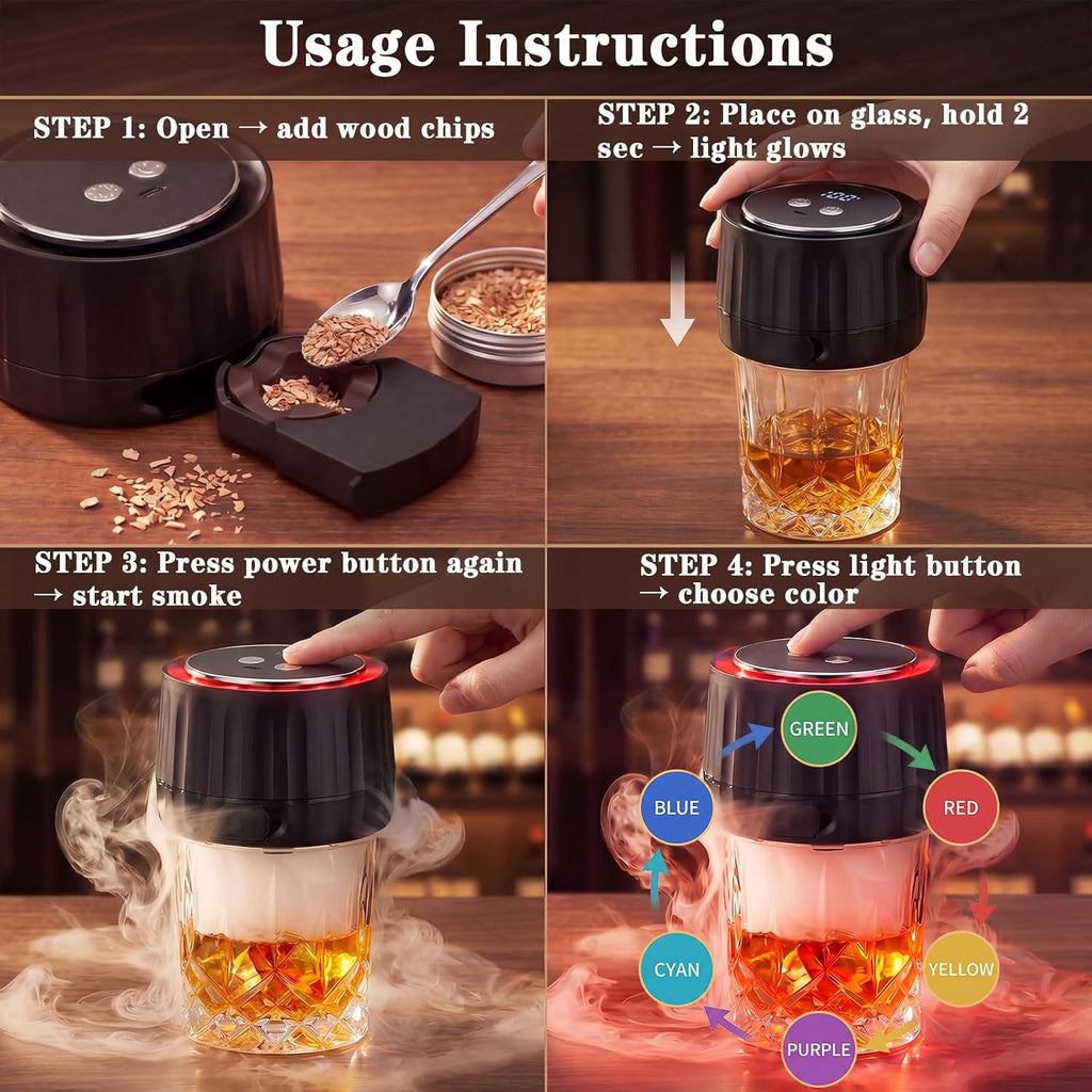 Whiskey Smoker Kit - Electric Cocktail Smoker with 6 Wood Chips