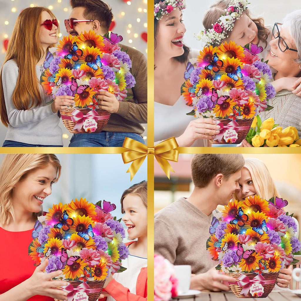 Birthday Card with MUSIC LIGHTS, Pop up Sunflower Bouquet for Women