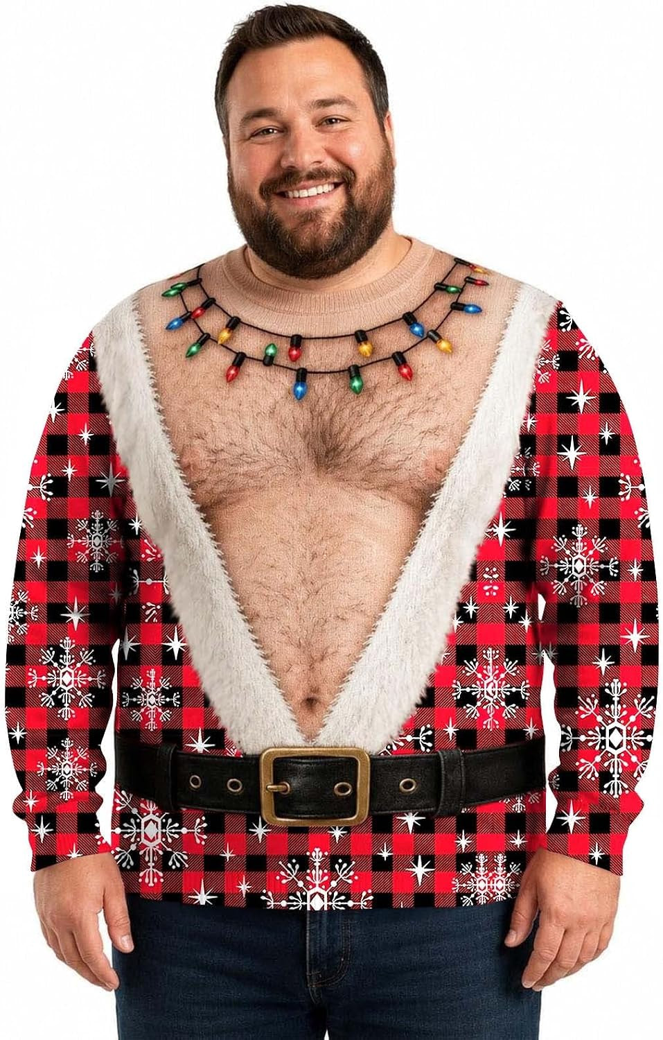 Ugly Christmas Sweater 2026 Funny 3D Christmas Santa Hairy Chest Sweatshirt