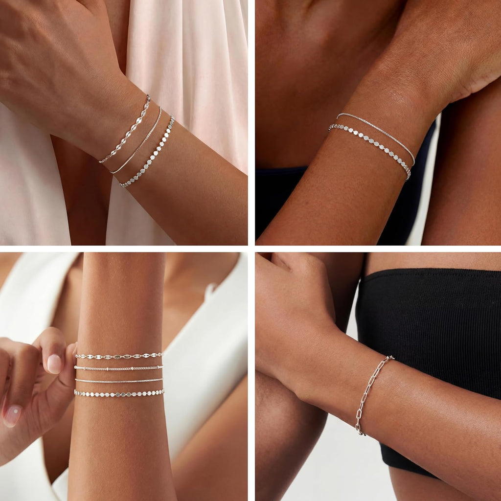Sterling Silver Simple Thin Bracelets for Women Trendy