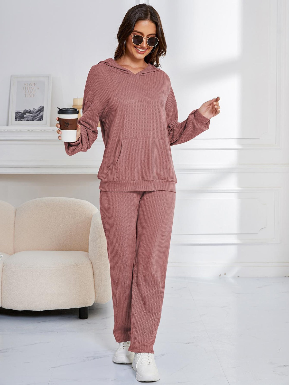 Dropped Shoulder Long Sleeve Hoodie and Pants Set Trendsi