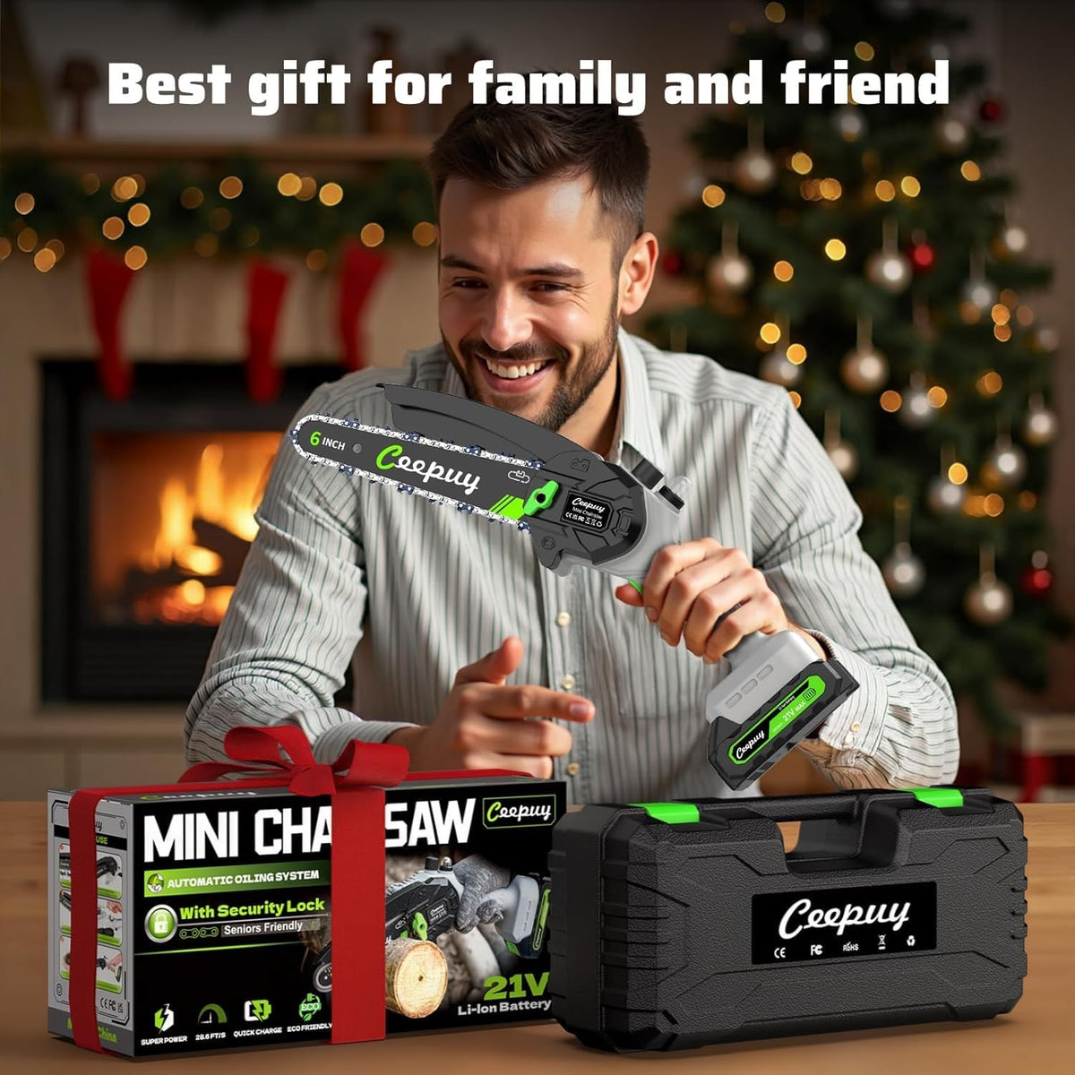 Mini Chainsaw Cordless,6 Inch Portable Electric Chainsaw with 2 Batterys/Automatic Oiler/Security Lock/Powered Small Handheld Saw for Trees Branches Trimming,Gifts for Father Men Dad Husband