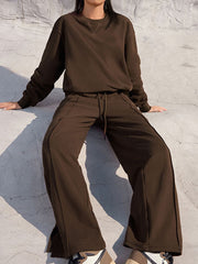 Round Neck Long Sleeve Top and Elastic Waist Pants Set Trendsi