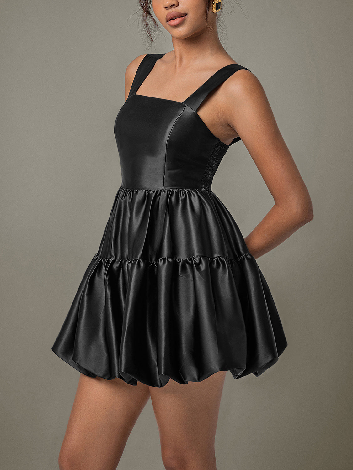 Ruched Square Neck Wide Strap Mini Dress Trendsi