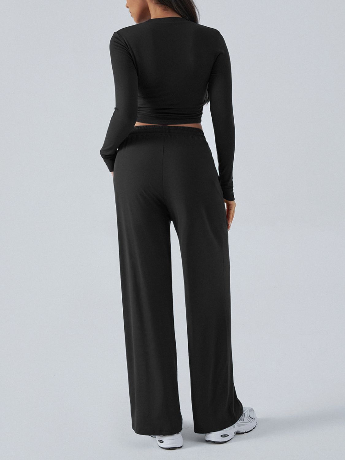 Devine Round Neck Long Sleeve Top and Pants Set Trendsi