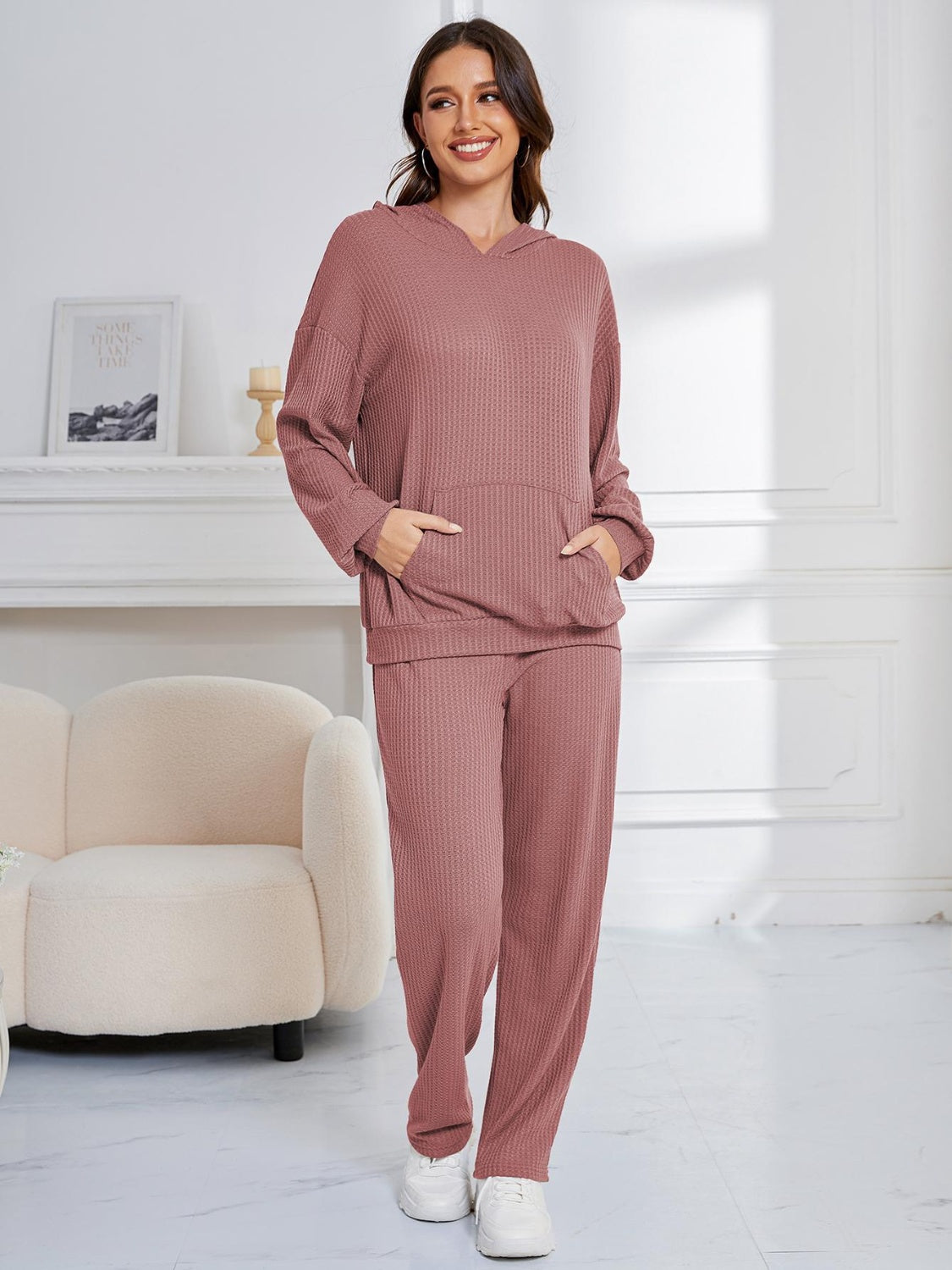 Dropped Shoulder Long Sleeve Hoodie and Pants Set Trendsi