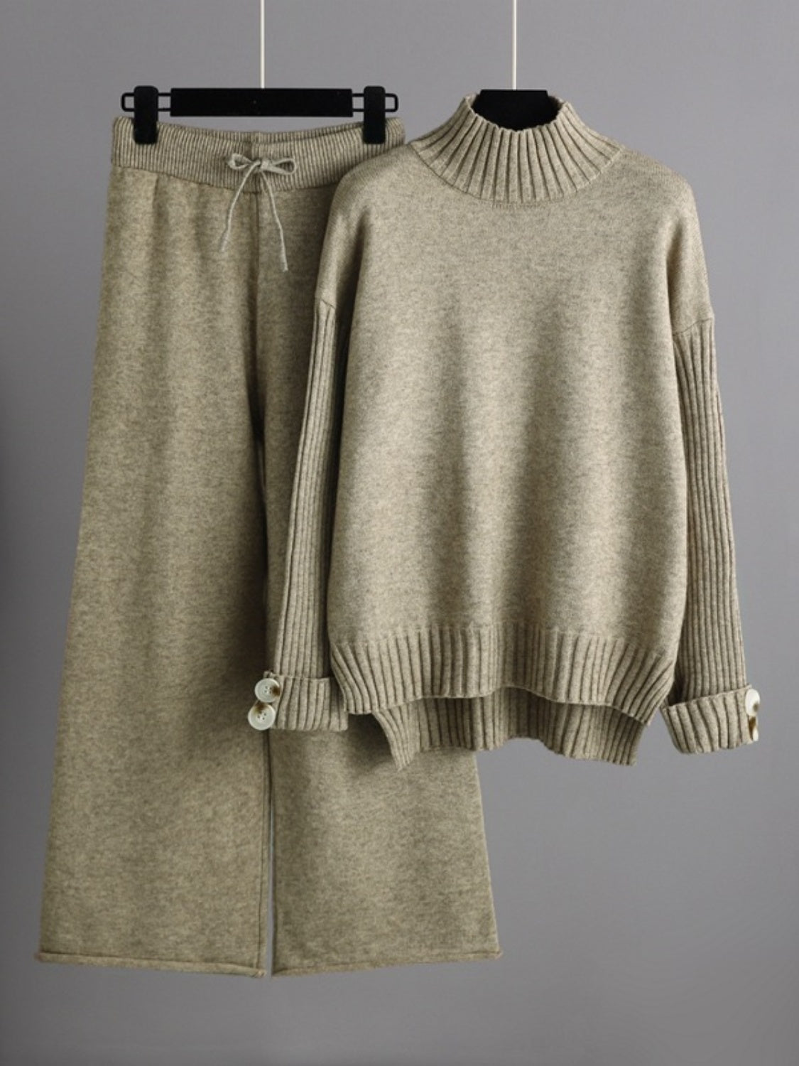 Basic Bae High- Low Turtleneck Long Sleeve Top and Pants Sweater Set Trendsi