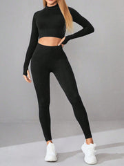 Mock Neck Long Sleeve Top and Leggings Active Set Trendsi