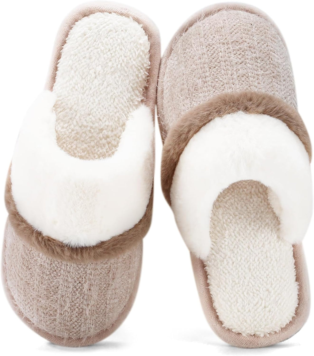 Fuzzy Slippers for Women Indoor Outdoor with Memory Foam Cozy Shoes