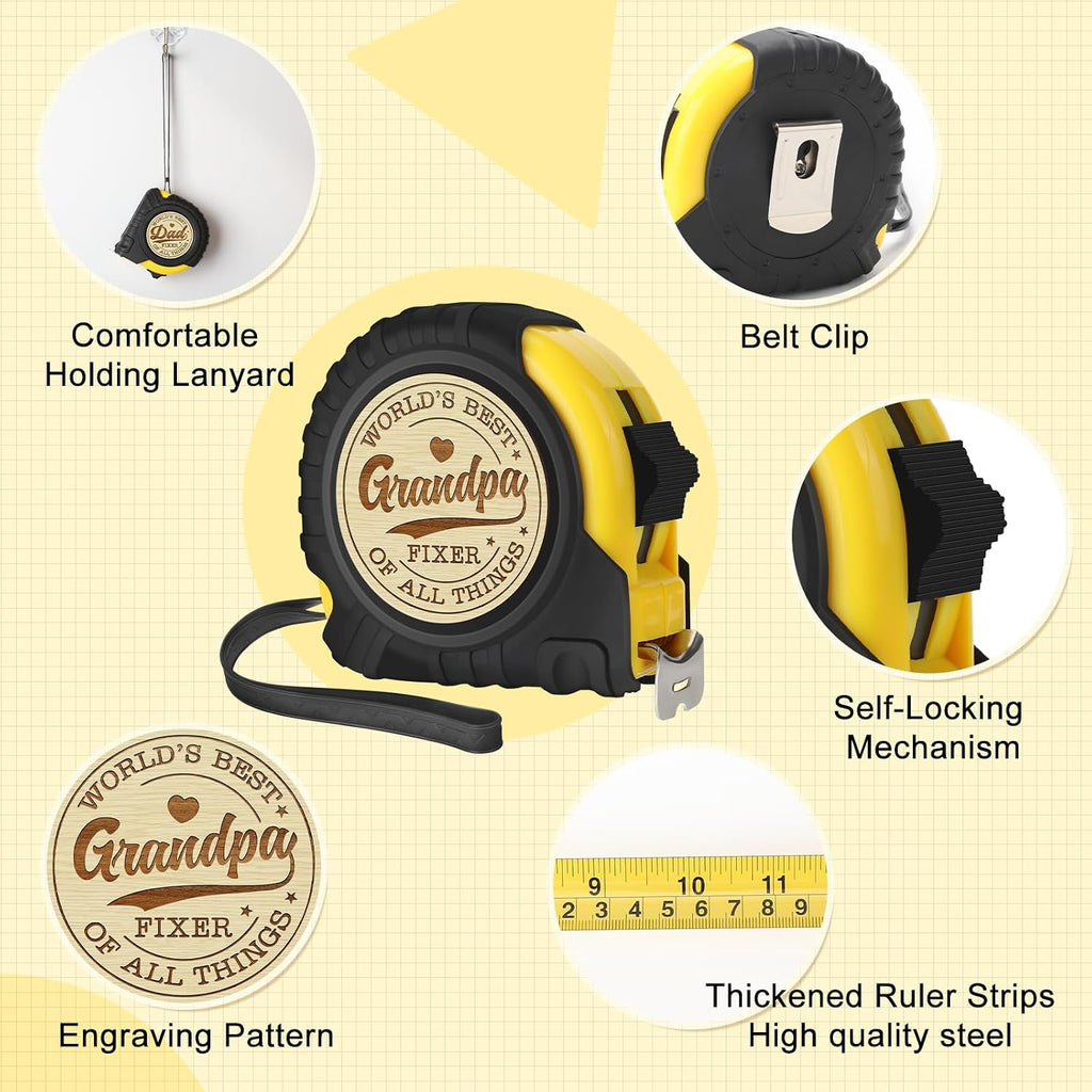 Fathers Day Grandpa Gifts from Granddaughter Grandson - Ideal Father'S Day Birthday Grandparents Day Gifts for Grandpa Grandfather from Grandkids - Funny Engraved Tape Measure 25 FT Ideas