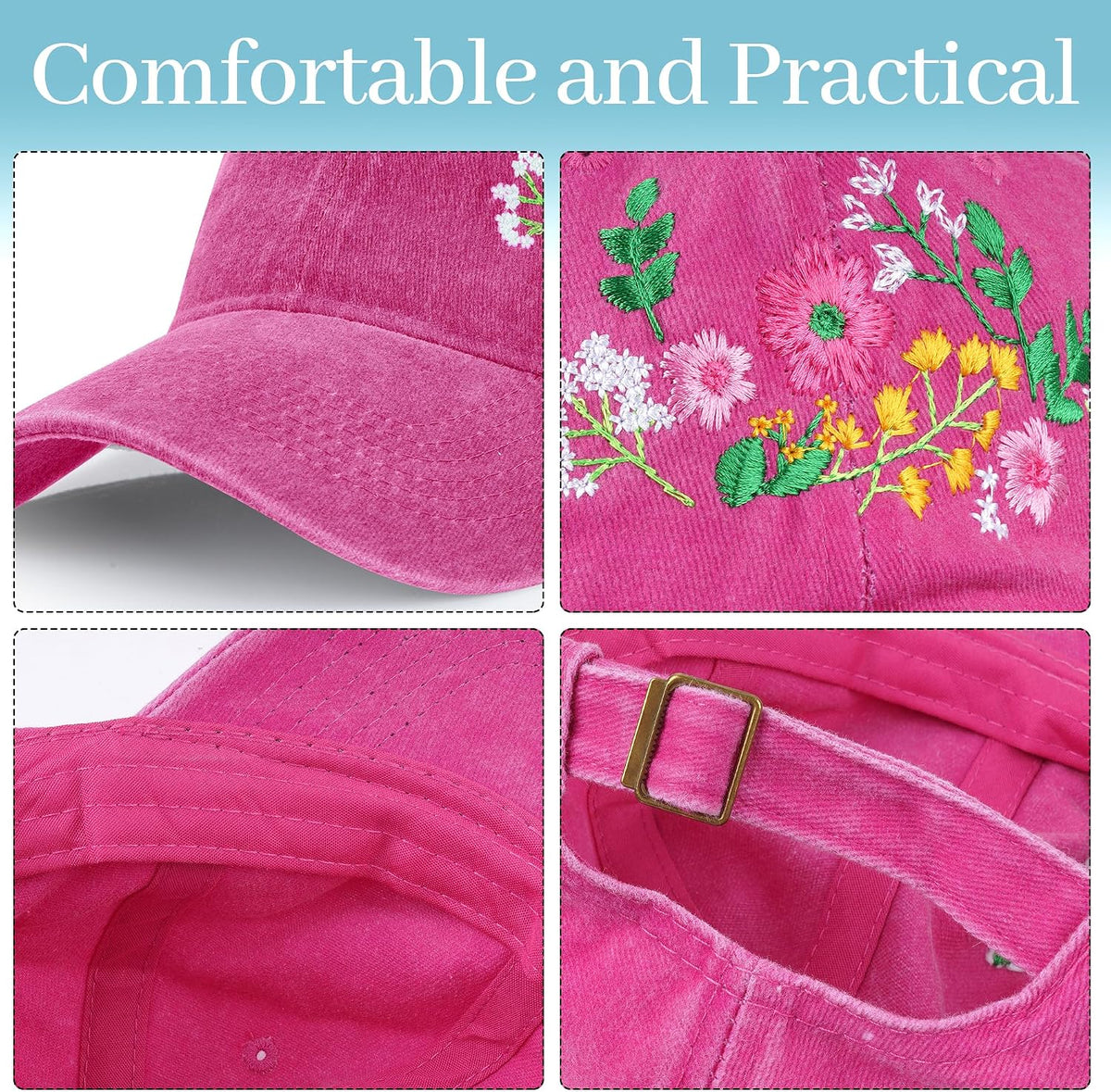 Womens Baseball Cap Embroidered Hat for Woman Floral Baseball Cap