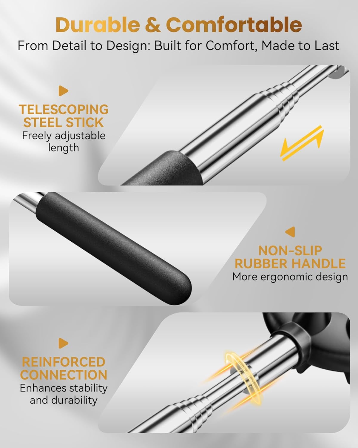 Telescopic Back Scratcher with 5 Detachable Heads, Gifts for Men, Black10-34 Stainless Steel Pole, Rubber Grip, Portable Carry Pouch, Birthday Gifts for Men,Women, Dad and Adults