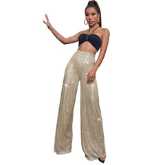 Step Out in Style with GlamFlow™ High-Waist Sequined Wide-Leg Pants