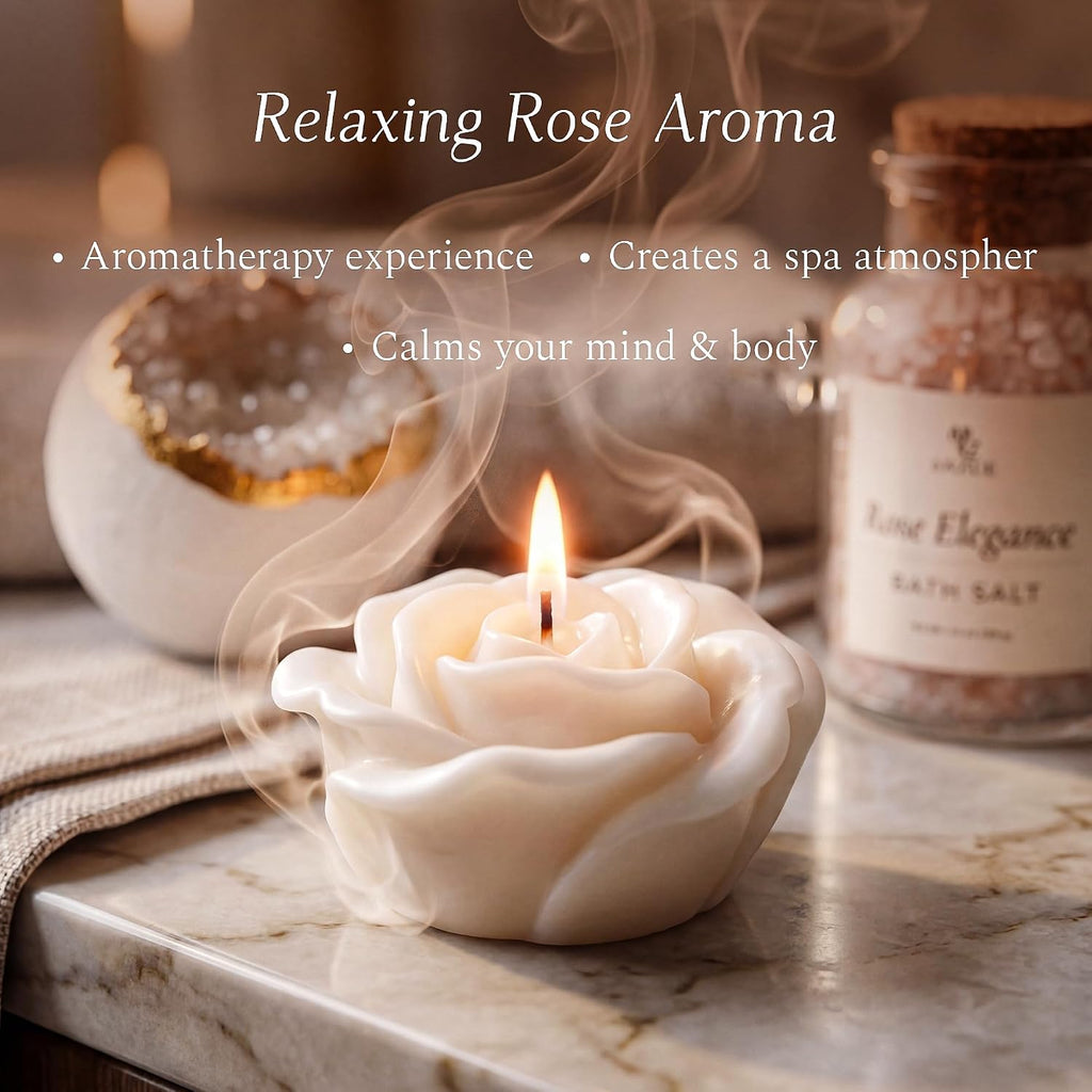 Rose Bath Gift Set for Women – Luxury Spa Gift Basket with Rose Candle, Bath Salt, Bath Bomb, Self Care Kit – Elegant Birthday Gift for Mom, Wife or Girlfriend, Bridal Shower Gifts for Bride