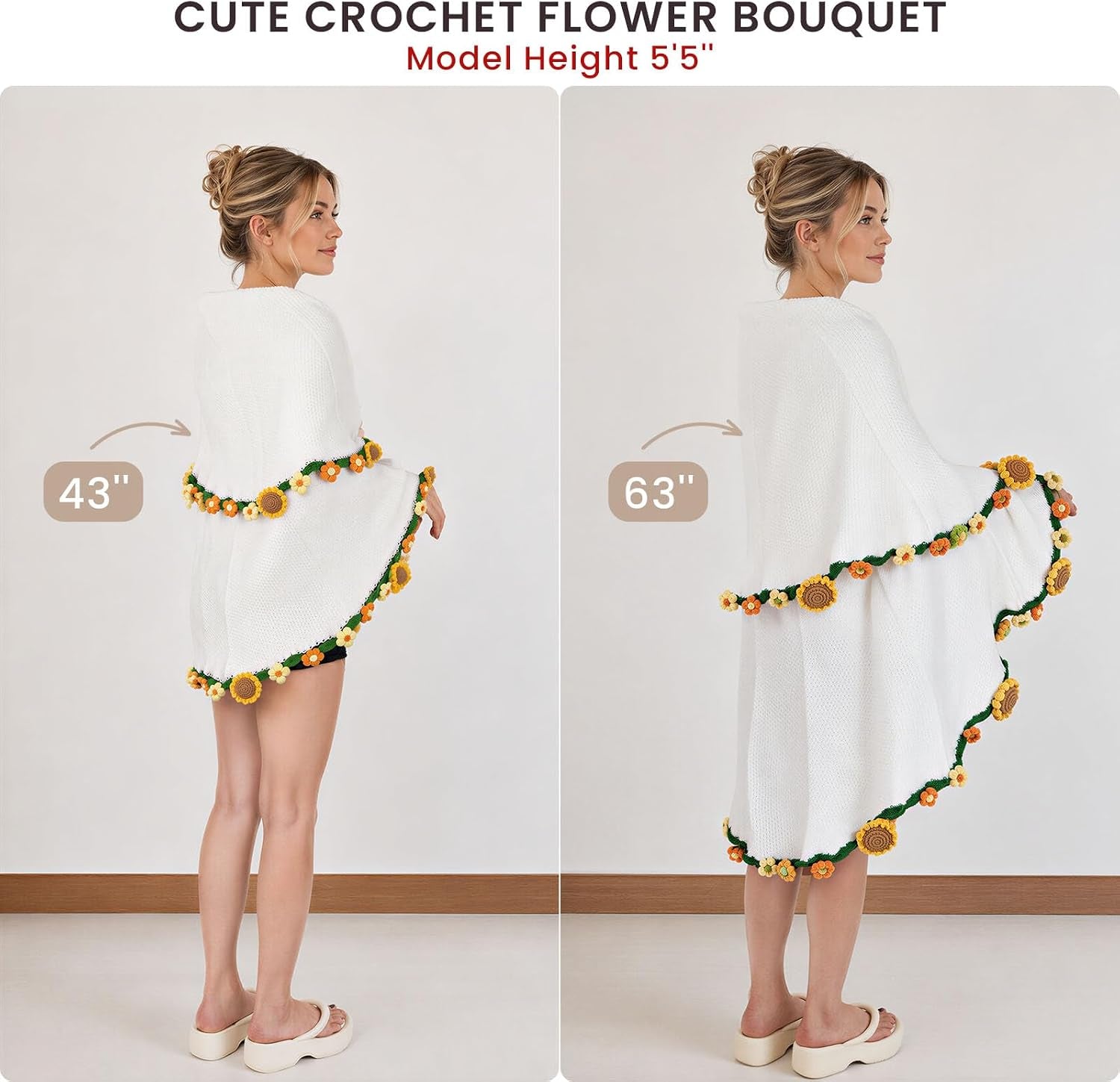 Crochet Flowers Rose Bouquet Blanket,Sunflower Gifts for Women,Cozy Yellow Throw Blanket for Couch,Birthday Gifts for Girlfriend Grandma Mom Teacher Sister Best Friend