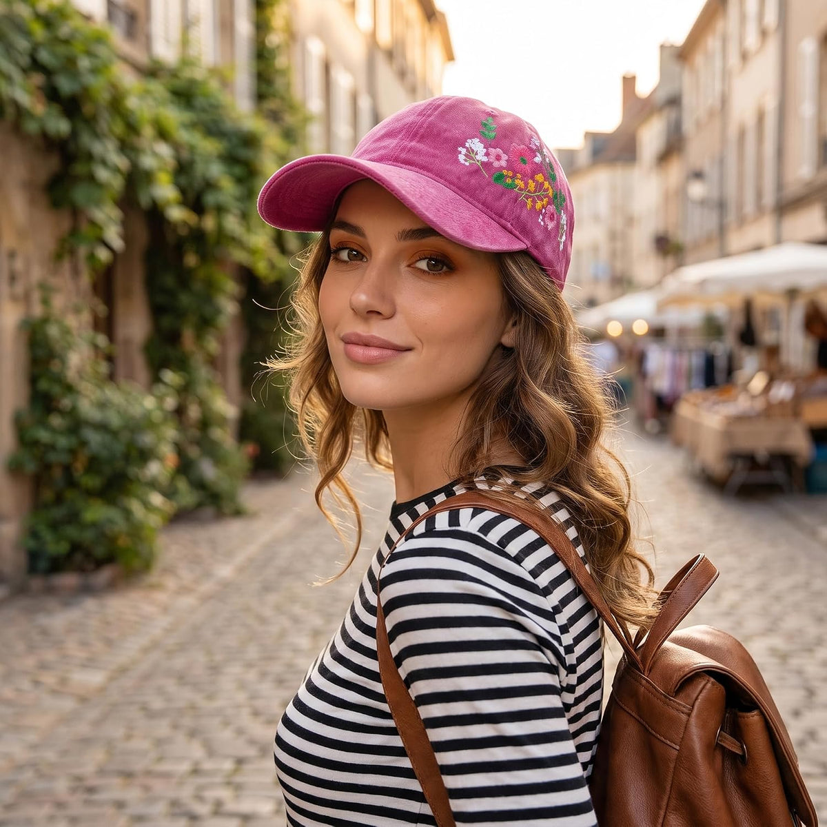Womens Baseball Cap Embroidered Hat for Woman Floral Baseball Cap