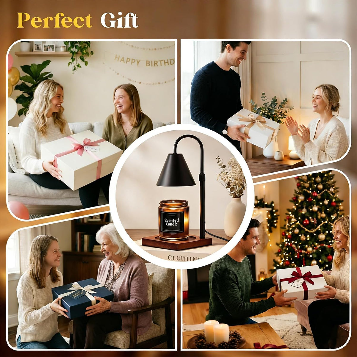 Modern Candle Warmer Lamp with Timer, Dimmable Candle Lamp Warmer, Mothers Day Birthday Gifts for Women Men, Black Candle Warmer, Adjustable Candle Light Warmer, Cozy Living Room Bedroom Home Decor