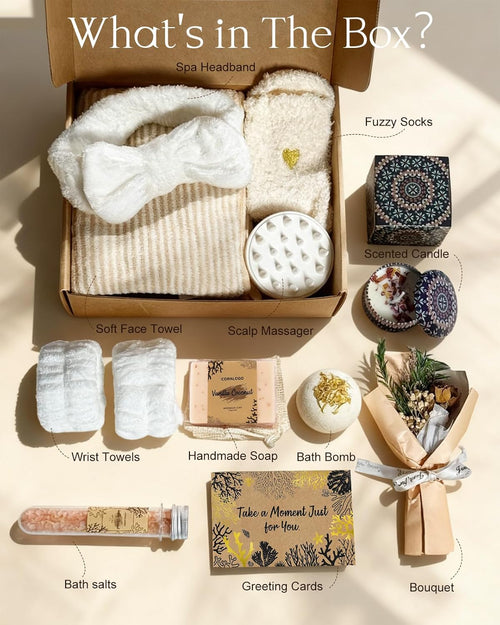 11Pcs Natural Pampering Spa Gift Baskets for Women, Coconut