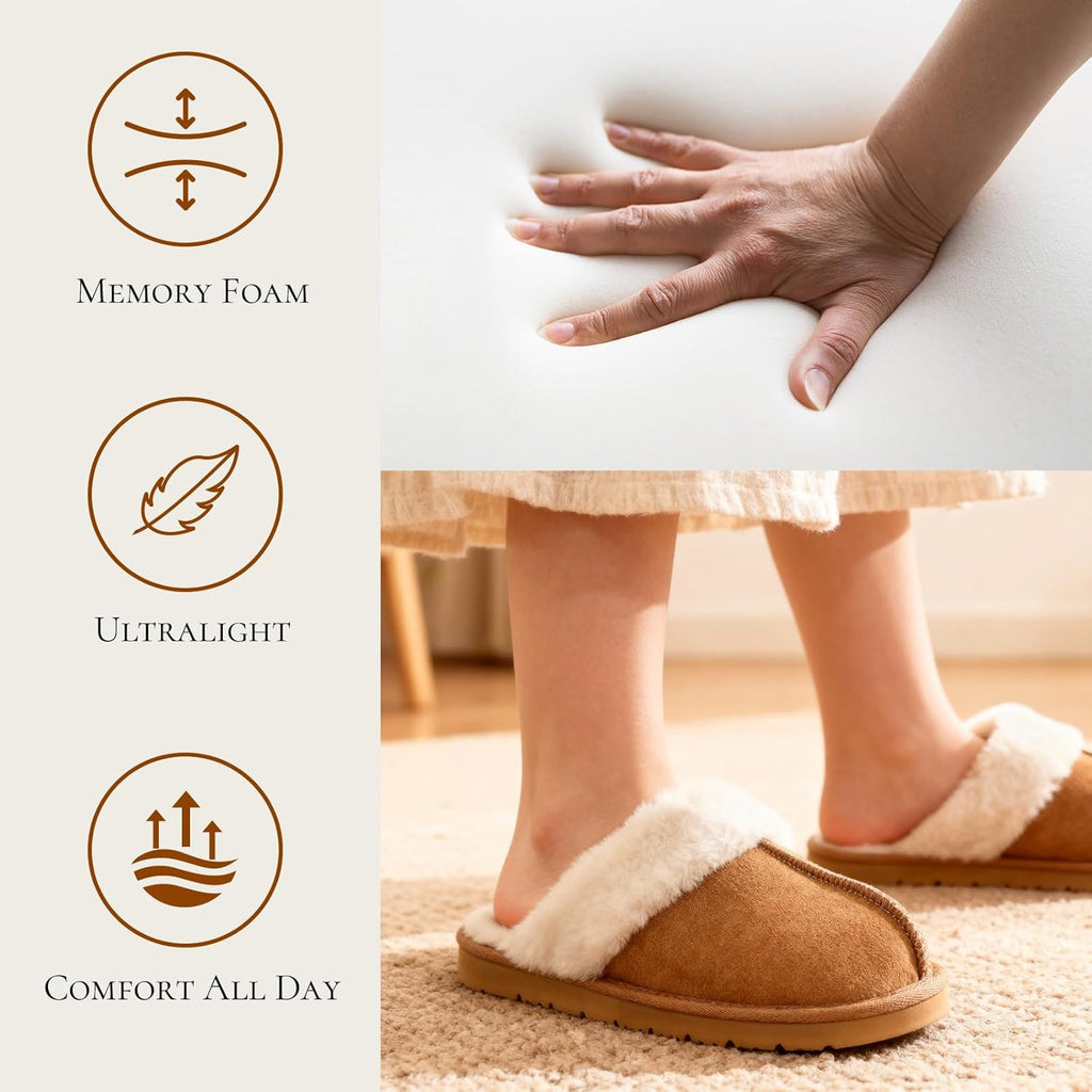 Fuzzy Slippers for Women Cozy Faux Fur House Shoes Memory Foam Slippers