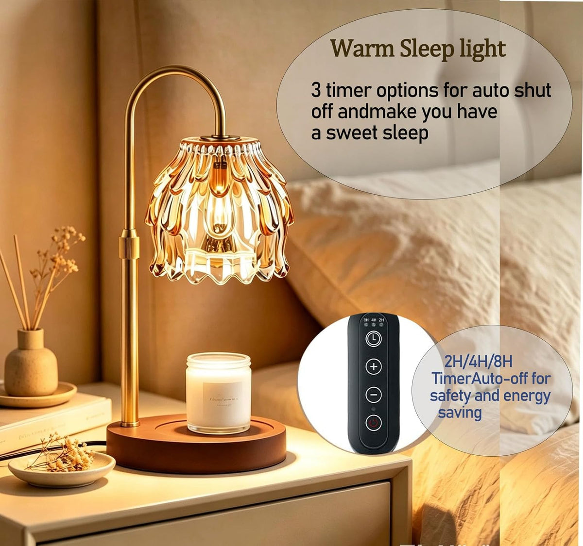 Candle Warmer Lamp, Height Adjustable with Timer & Dimmer, Flameless Wax Melter for Scented Jar Candles, Aromatherapy Fragrance Light, Housewarming Gift for Mom & Women, Bedroom Home Decor