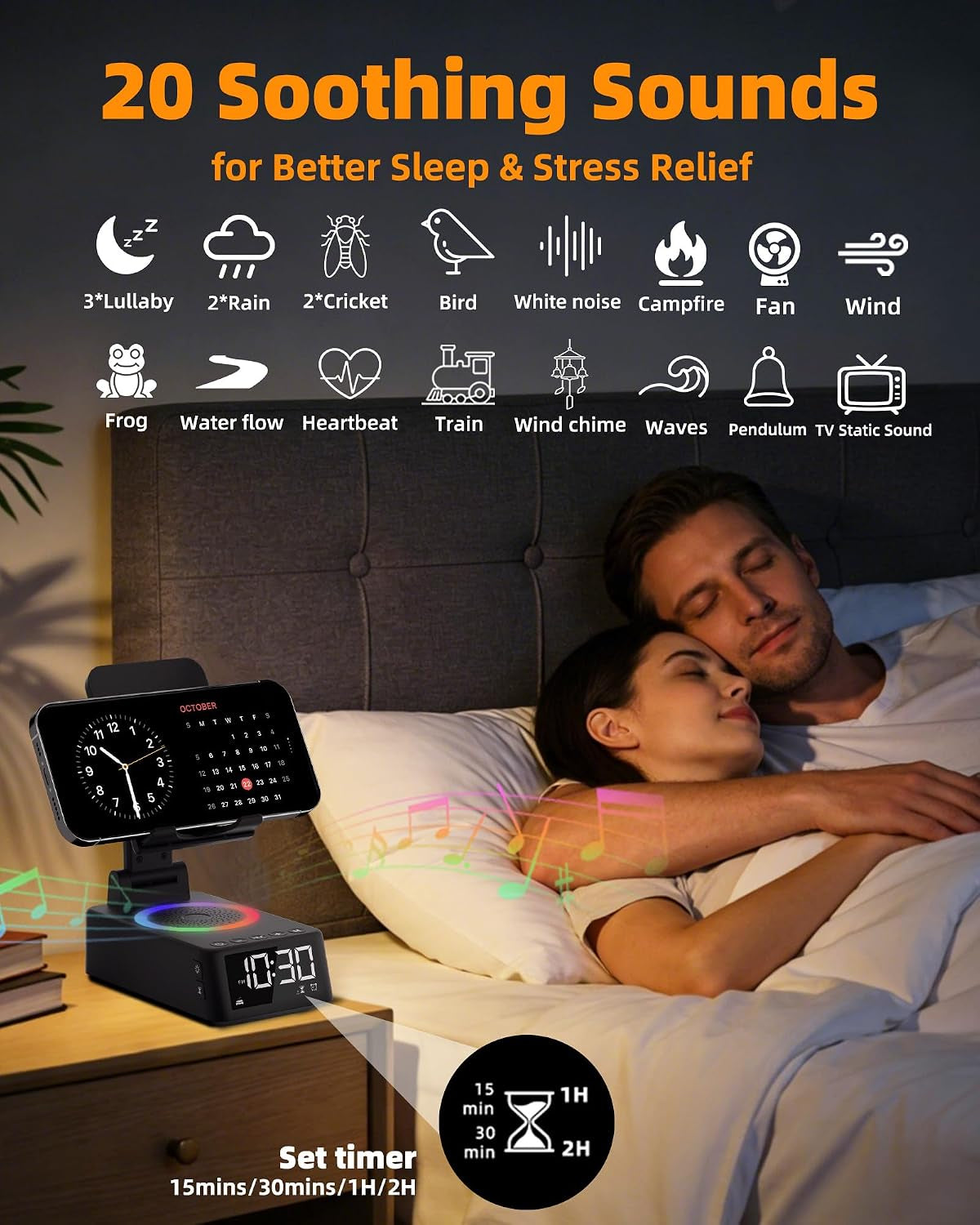 Gifts for Men Women, Bluetooth Speaker with Phone Stand White Noise Machine