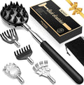 Telescopic Back Scratcher with 5 Detachable Heads, Gifts for Men, Black10-34 Stainless Steel Pole, Rubber Grip, Portable Carry Pouch, Birthday Gifts for Men,Women, Dad and Adults