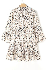 Leopard Notched Long Sleeve Tiered Dress Trendsi