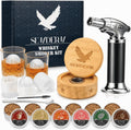 Bourbon Whiskey Smoker Kit with Torch - Old Fashioned Cocktail Smoker Kit with 2 Whiskey Glasses, 6 Wood Chips - Valentines Anniversary Birthday Gifts for Men Dad Husband Boyfriend (No Butane)