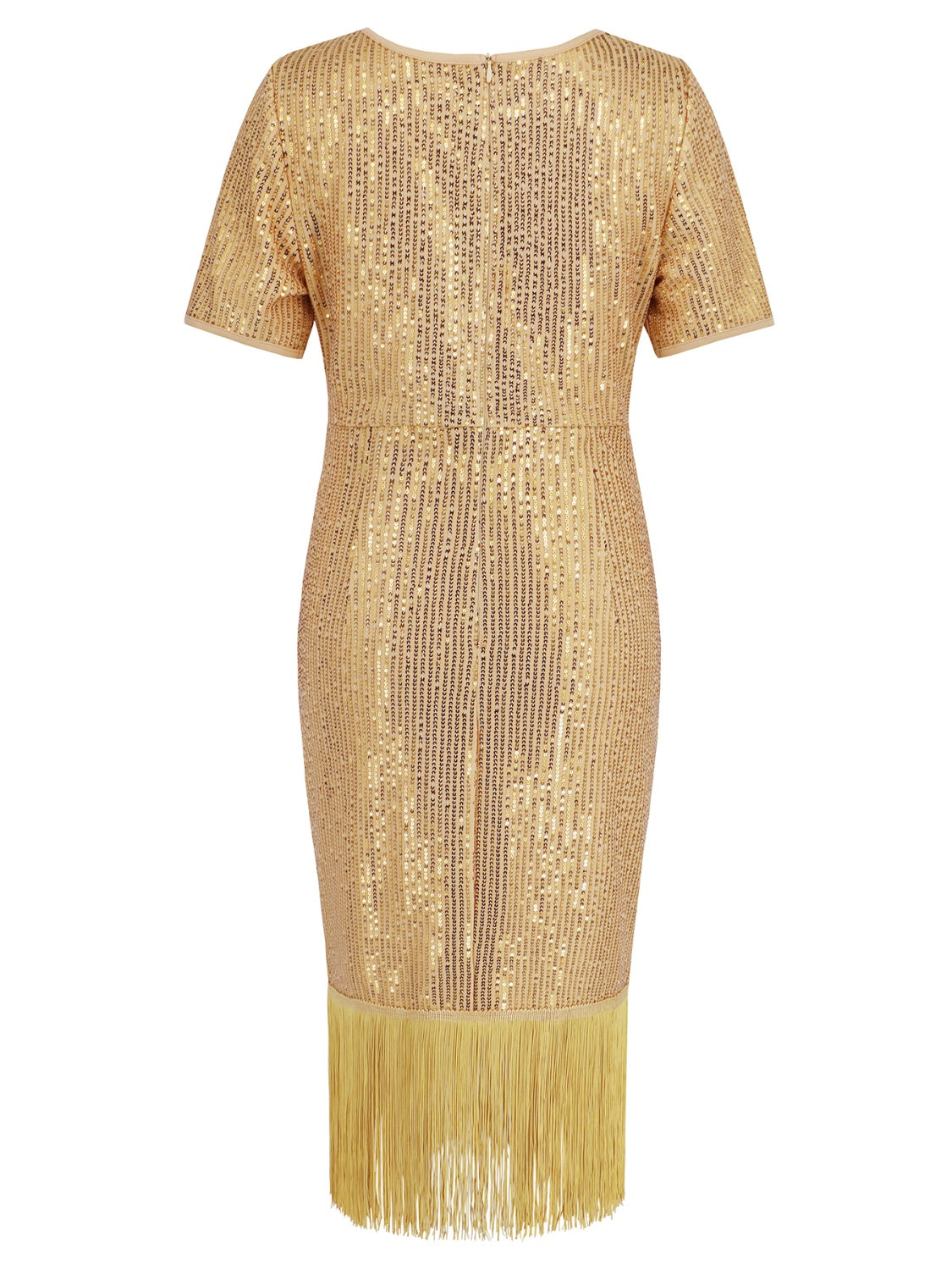 Tassel Sequin Short Sleeve Dress Trendsi