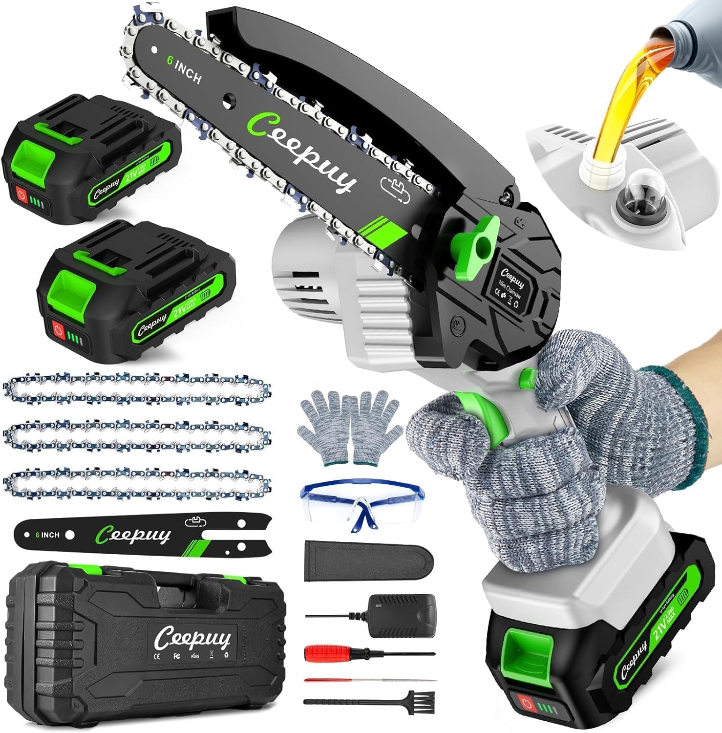 Mini Chainsaw Cordless,6 Inch Portable Electric Chainsaw with 2 Batterys/Automatic Oiler/Security Lock/Powered Small Handheld Saw for Trees Branches Trimming,Gifts for Father Men Dad Husband