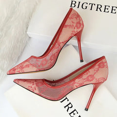 Pointed Toe Mesh Hollow Lace Shoes