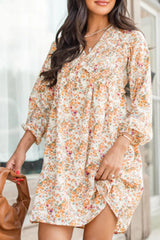 Printed V-Neck Balloon Sleeve Mini Dress Trendsi