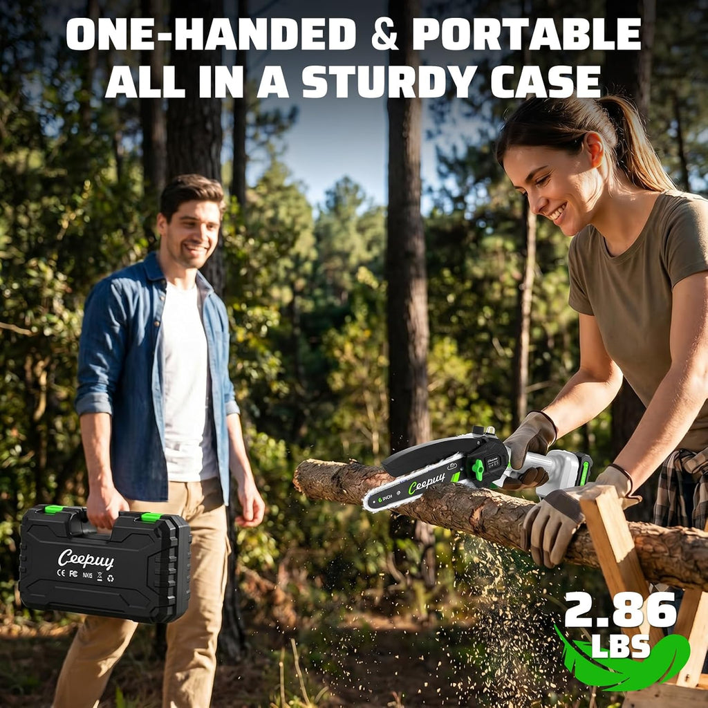 Mini Chainsaw Cordless,6 Inch Portable Electric Chainsaw with 2 Batterys/Automatic Oiler/Security Lock/Powered Small Handheld Saw for Trees Branches Trimming,Gifts for Father Men Dad Husband