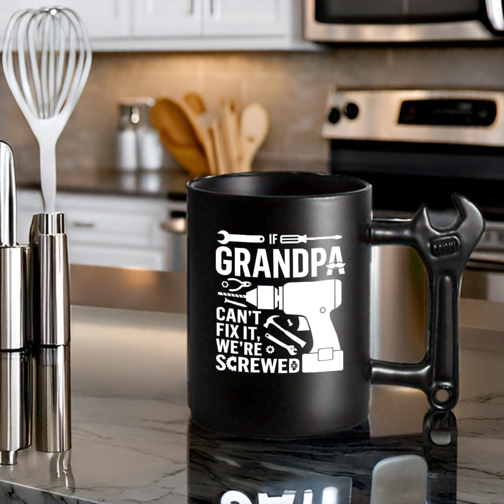 Funny Coffee Mug with Wrench Handle for Grandpa, Novelty Fathers Day Christmas Birthday Gifts for Grandpa Uncle Husband Brother Mechanic Tea Mug Present