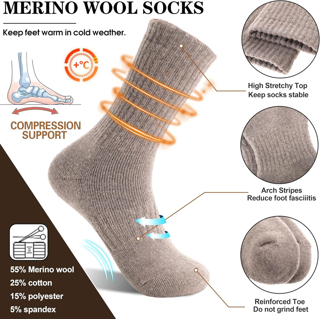 5 Pairs Womens Merino Wool Socks Hiking Warm Winter Thick Thermal Crew Cozy Cabin Ladies Gift Comfy Boot Work Socks