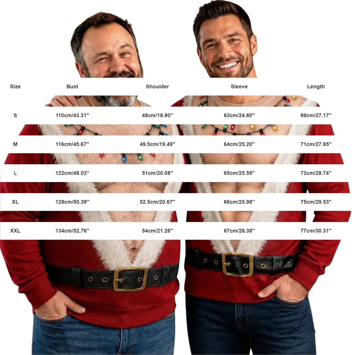 Ugly Christmas Sweater 2026 Funny 3D Christmas Santa Hairy Chest Sweatshirt