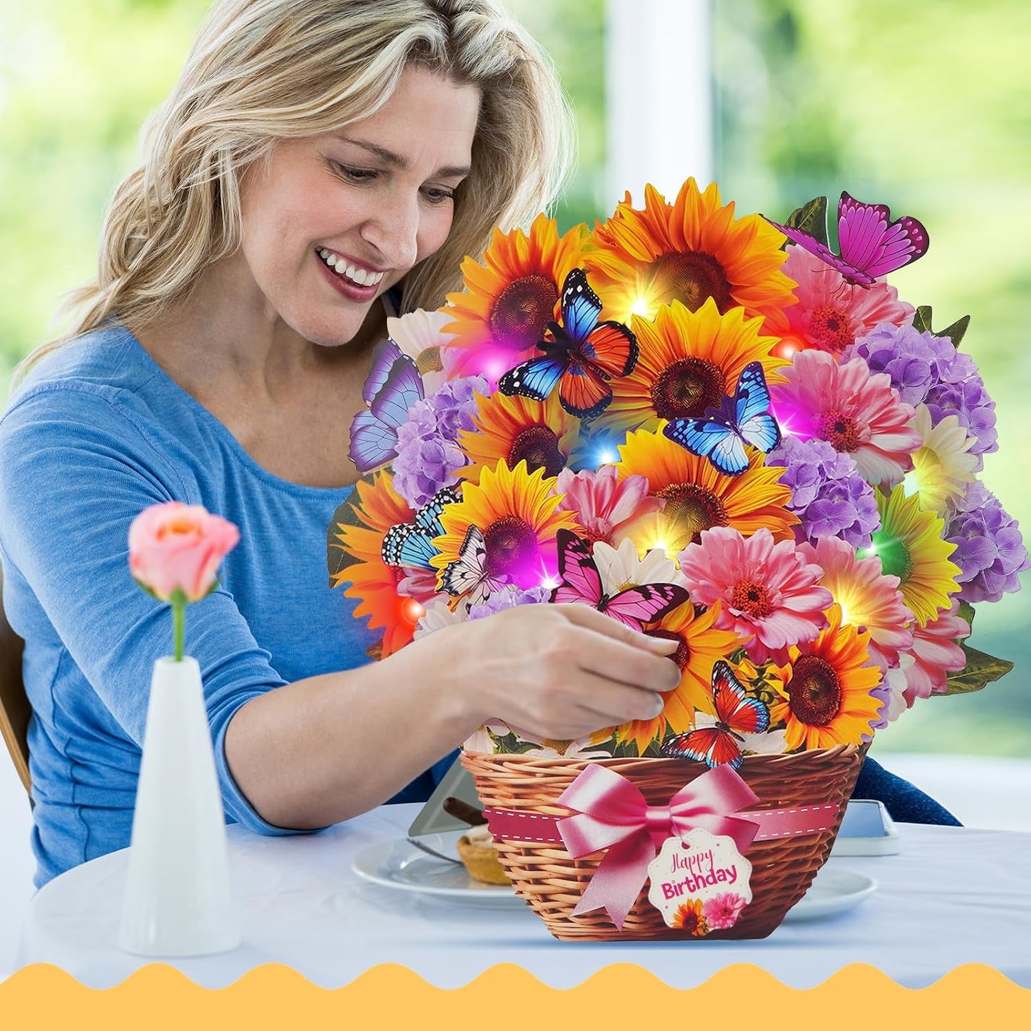 Birthday Card with MUSIC LIGHTS, Pop up Sunflower Bouquet for Women