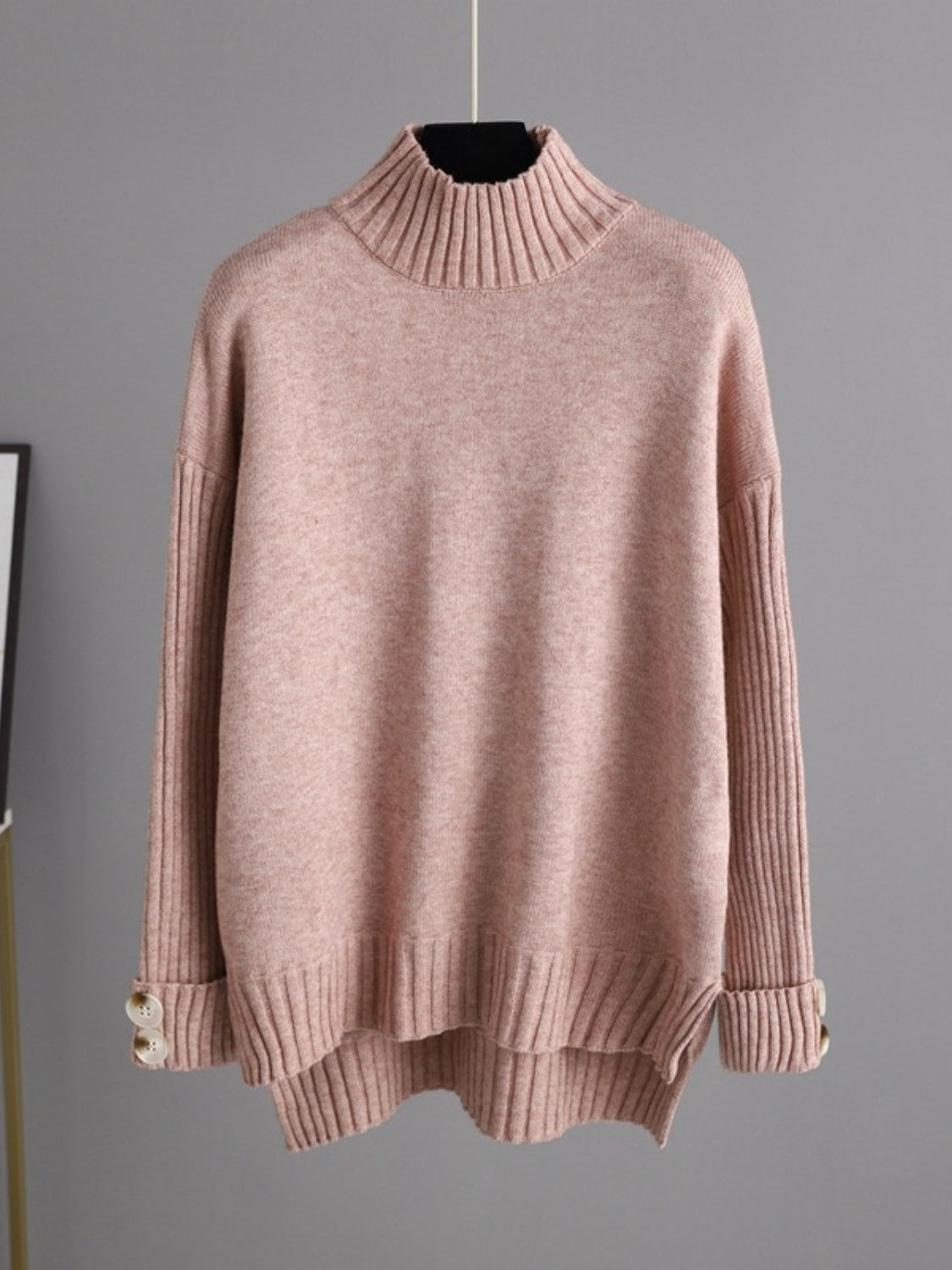 Basic Bae High- Low Turtleneck Long Sleeve Top and Pants Sweater Set Trendsi