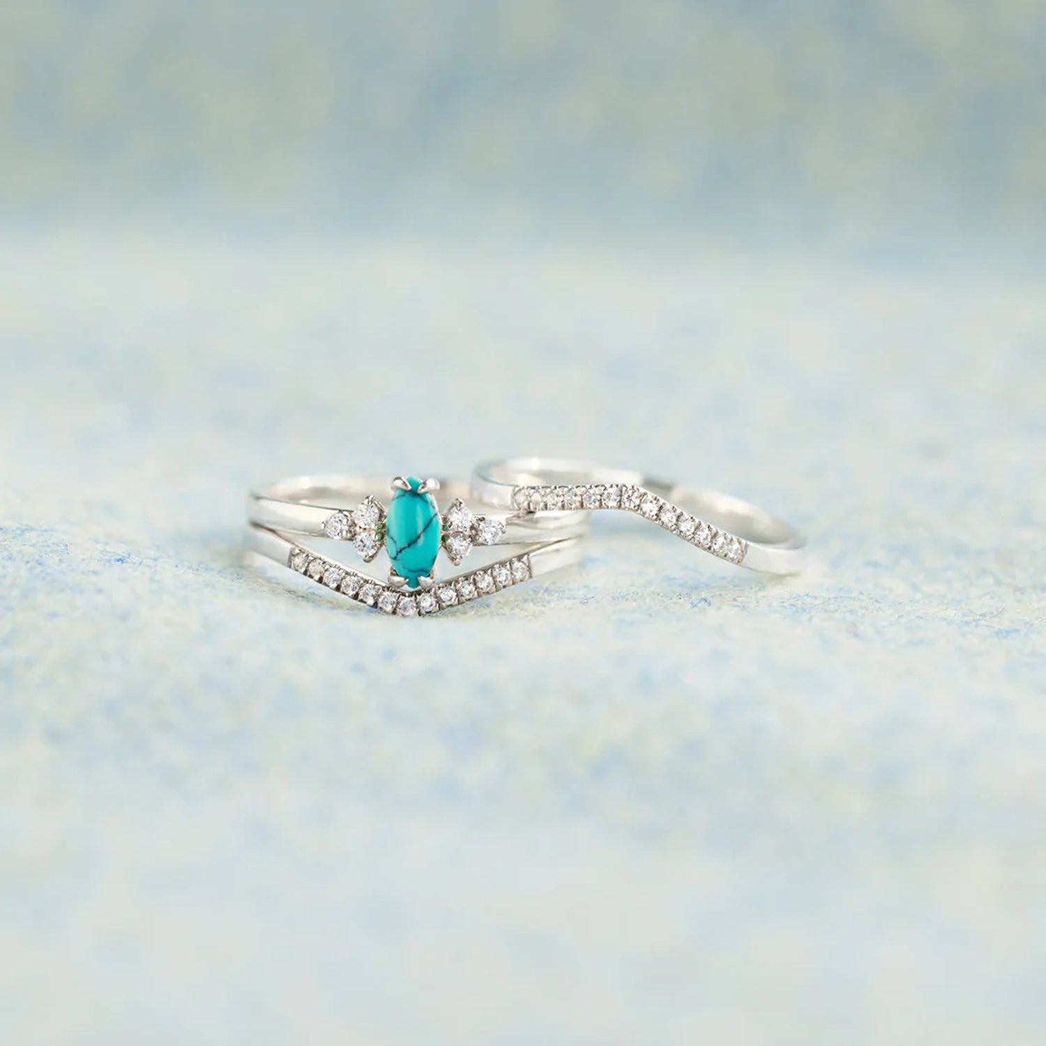 Artificial Turquoise V Shape Inlaid Zircon Ring Trendsi