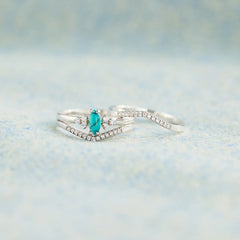 Artificial Turquoise V Shape Inlaid Zircon Ring Trendsi