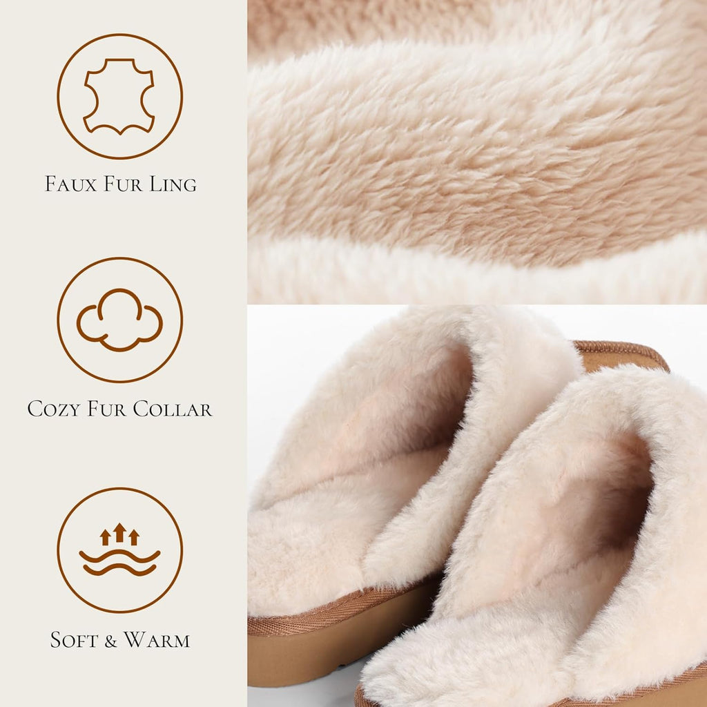 Fuzzy Slippers for Women Cozy Faux Fur House Shoes Memory Foam Slippers