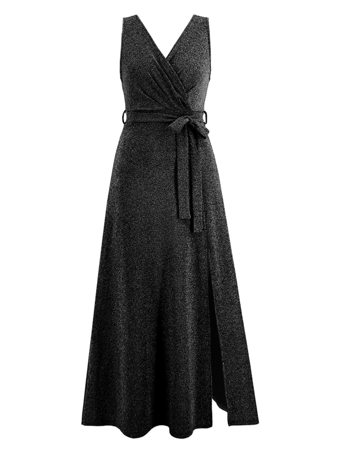 Slit Surplice Tie Waist Sleeveless Dress Trendsi