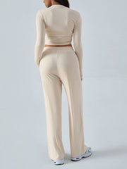 Devine Round Neck Long Sleeve Top and Pants Set Trendsi