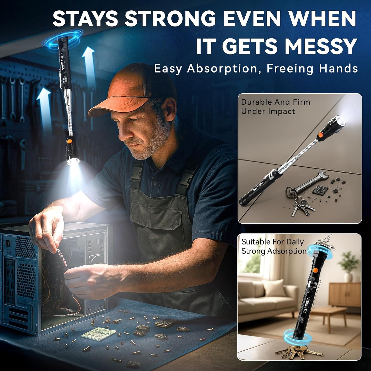 Extendable Magnetic Flashlight Magnet Pickup Tool, Gifts for Men