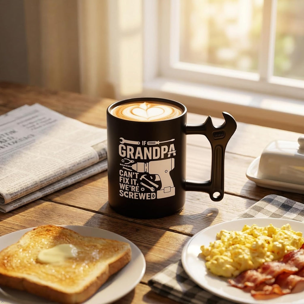 Funny Coffee Mug with Wrench Handle for Grandpa, Novelty Fathers Day Christmas Birthday Gifts for Grandpa Uncle Husband Brother Mechanic Tea Mug Present