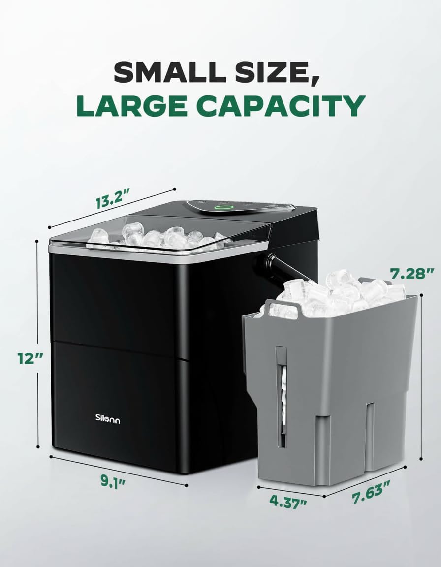 Silonn Ice Maker Countertop, Portable Ice Machine with Carry Handle, Self-Cleaning Ice Makers with Basket and Scoop, 9 Cubes in 6 Mins, 26 lbs per Day, Ideal for Home, Kitchen, Camping, RV