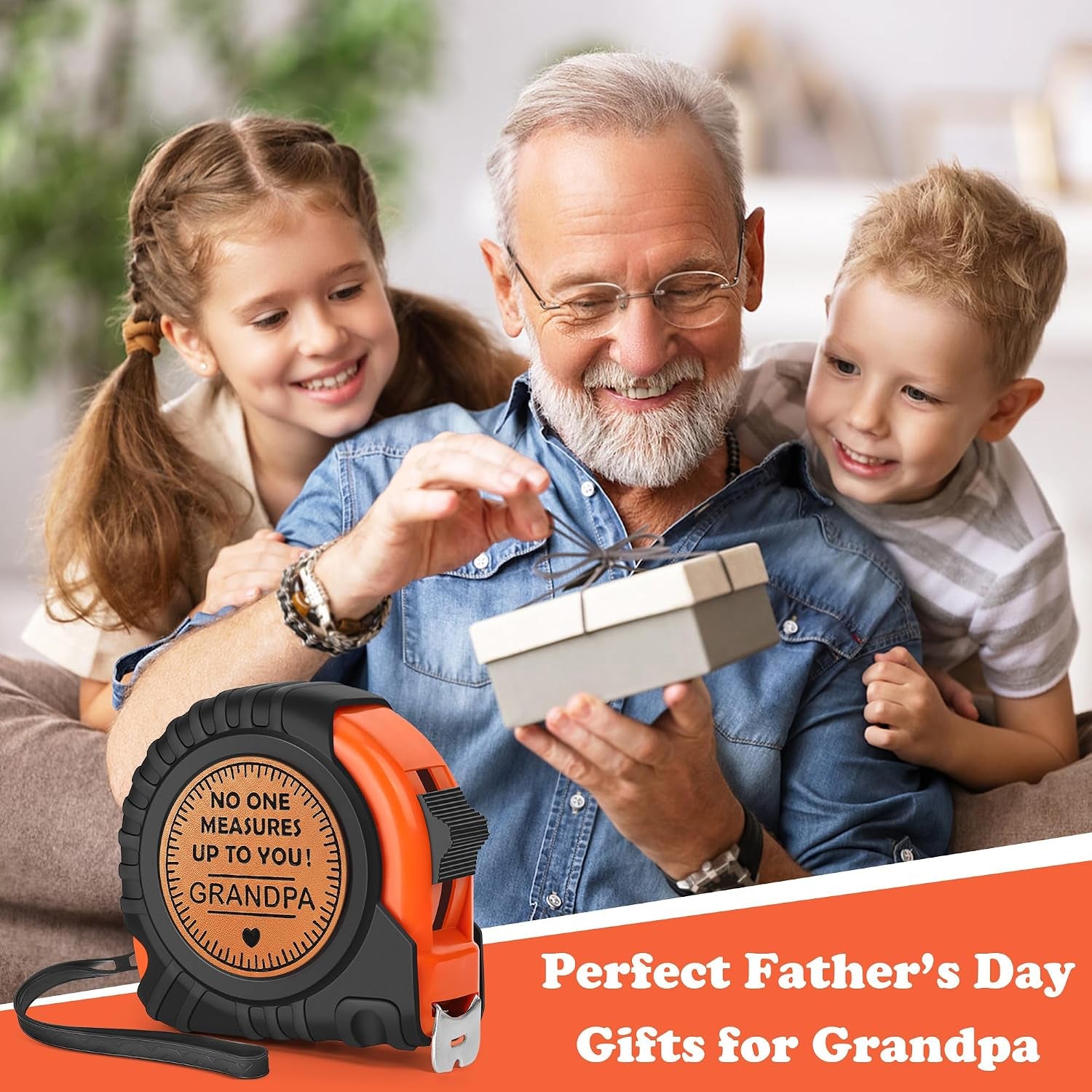Grandpa Birthday Gifts from Grandkids, Christmas Grandpa Grandfather Papa Gifts from Granddaughter Grandson, Granddad Grandparents Day Gift Genuine Leather Engraved 25 FT Tape Measure Tools Present