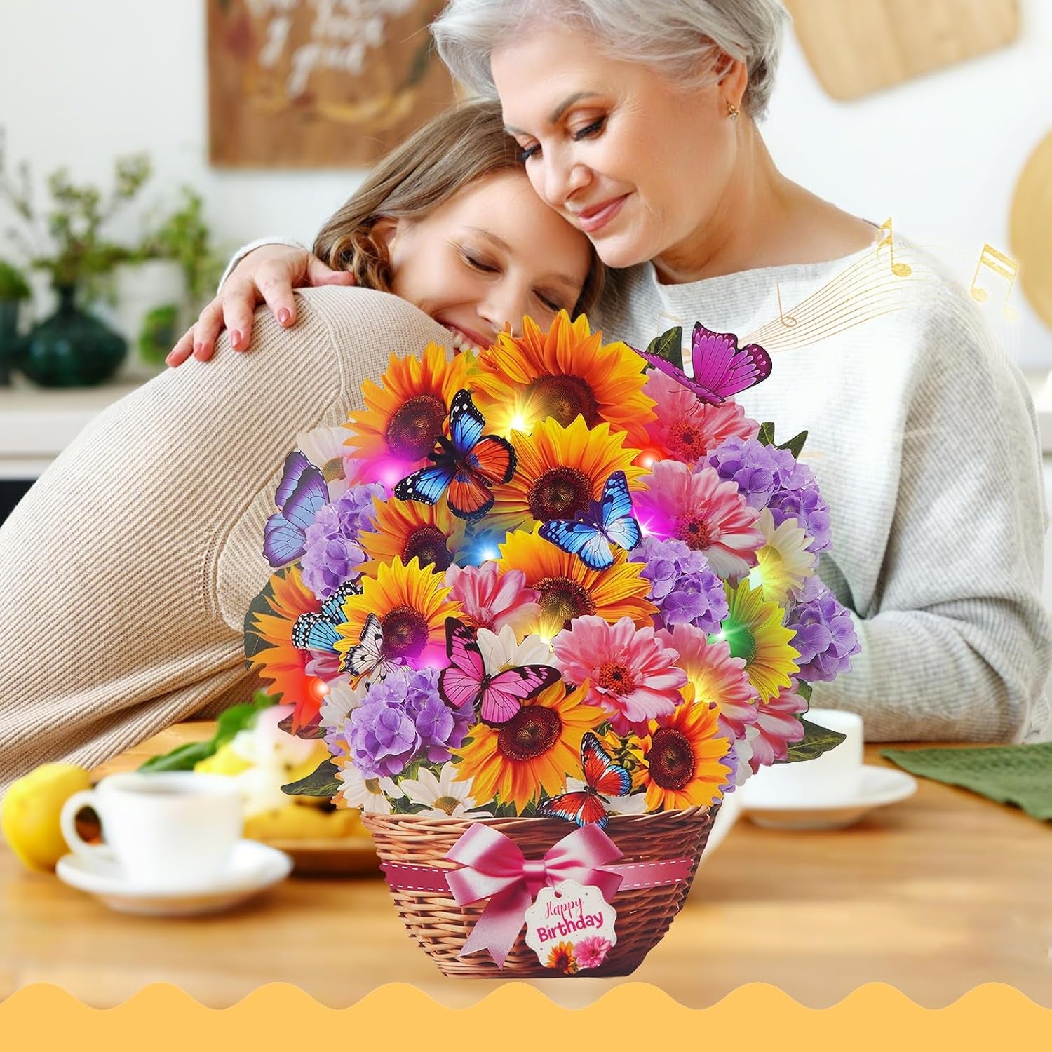 Birthday Card with MUSIC LIGHTS, Pop up Sunflower Bouquet for Women